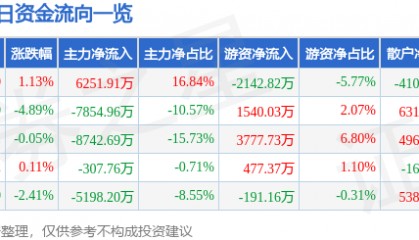 股票行情快报:神火股份(000933)8月1日主力资金净买入6251.91万元