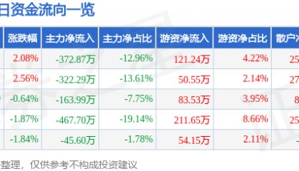 股票行情快报:开尔新材(300234)6月24日主力资金净卖出372.87万元