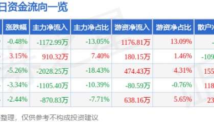 股票行情快报:沙河股份(000014)12月19日主力资金净卖出1172.99万元