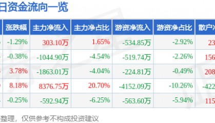 股票行情快报:时代新材(600458)2月28日主力资金净买入303.10万元