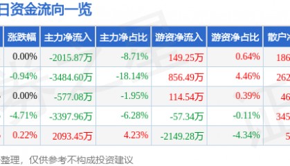 股票行情快报:实达集团(600734)7月18日主力资金净卖出2015.87万元