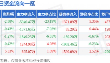 股票行情快报:建投能源(000600)5月30日主力资金净卖出5946.47万元