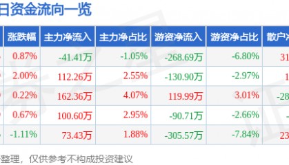 股票行情快报:蓝丰生化(002513)3月11日主力资金净卖出41.41万元