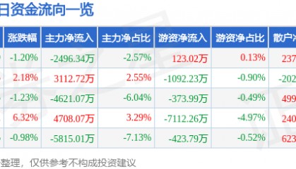 股票行情快报:长川科技(300604)3月7日主力资金净卖出2496.34万元