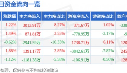 股票行情快报:宏昌电子(603002)9月23日主力资金净买入3013.91万元