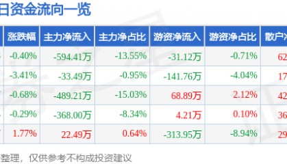 股票行情快报:沙河股份(000014)1月13日主力资金净卖出594.41万元