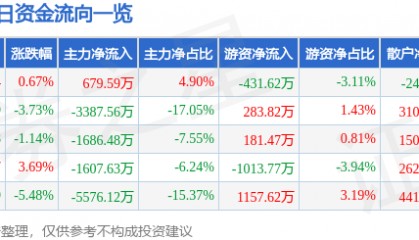股票行情快报:宏昌电子(603002)9月10日主力资金净买入679.59万元