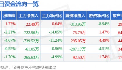 股票行情快报:沙河股份(000014)1月7日主力资金净买入22.49万元