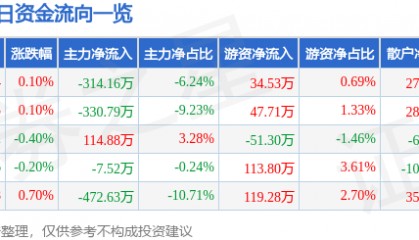 股票行情快报:沙河股份(000014)2月6日主力资金净卖出314.16万元