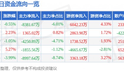 股票行情快报:长川科技(300604)2月24日主力资金净卖出8381.67万元