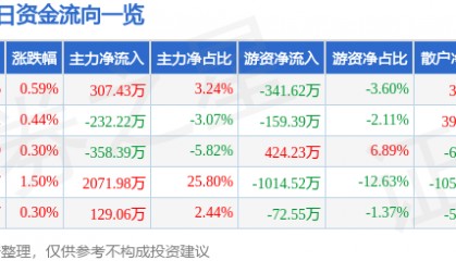 股票行情快报:恒源煤电(600971)9月17日主力资金净买入307.43万元
