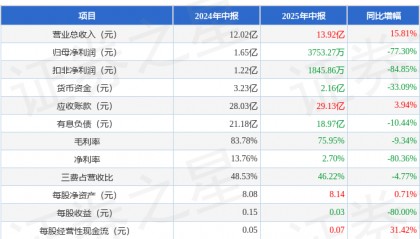 康泰生物(300601)2025年中报简析:增收不增利