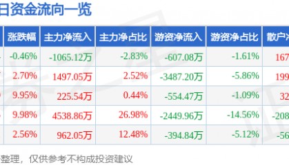 股票行情快报:仁智股份(002629)6月11日主力资金净卖出1065.12万元