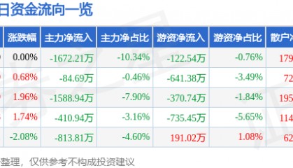 股票行情快报:朗玛信息(300288)8月20日主力资金净卖出1672.21万元