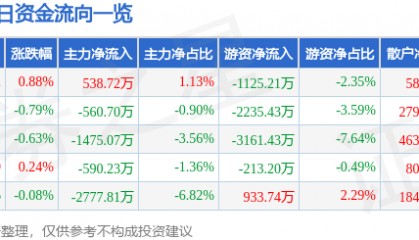 股票行情快报:特变电工(600089)12月24日主力资金净买入538.72万元