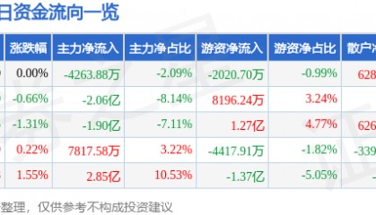 股票行情快报:京东方A(000725)2月20日主力资金净卖出4263.88万元