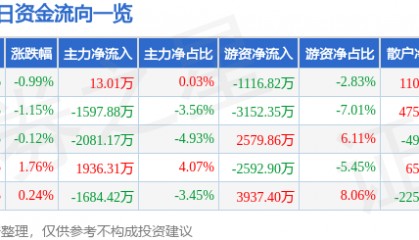 股票行情快报:神火股份(000933)7月15日主力资金净买入13.01万元