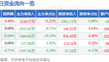股票行情快报:实达集团(600734)7月21日主力资金净买入2228.57万元
