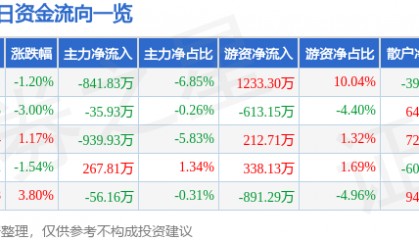 股票行情快报:莱宝高科(002106)1月13日主力资金净卖出841.83万元