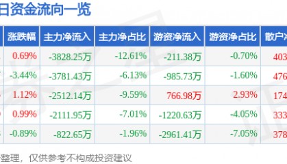 股票行情快报:华鲁恒升(600426)12月26日主力资金净卖出3828.25万元