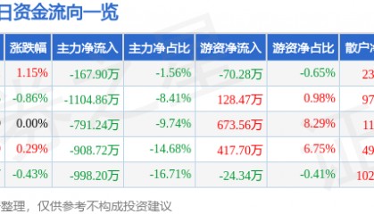 股票行情快报:恒源煤电(600971)8月25日主力资金净卖出167.90万元