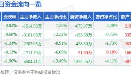 股票行情快报:建投能源(000600)7月29日主力资金净卖出1514.53万元