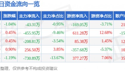 股票行情快报:恒源煤电(600971)9月9日主力资金净卖出43.31万元