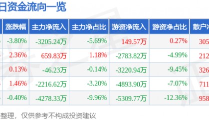股票行情快报:华鲁恒升(600426)12月13日主力资金净卖出3205.24万元