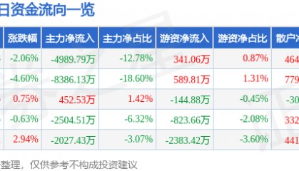 股票行情快报:太极股份(002368)12月16日主力资金净卖出4989.79万元
