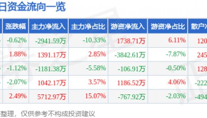 股票行情快报:宏昌电子(603002)9月19日主力资金净卖出2941.59万元