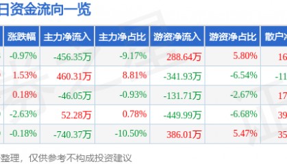 股票行情快报:沙河股份(000014)12月30日主力资金净卖出456.35万元