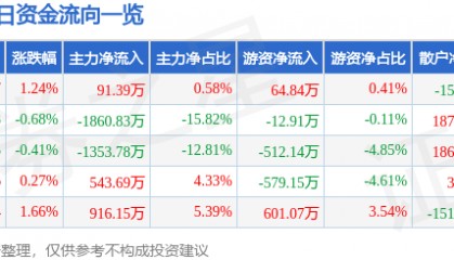 股票行情快报:建投能源(000600)8月8日主力资金净买入91.39万元